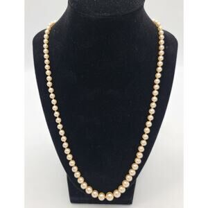 1950s Japan Hand-Knotted Cream Faux Graduated Pearl Necklace Gold-Tone Clasp 25"